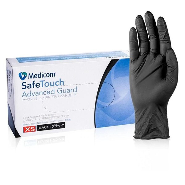Medicom - Black Nitrile Powder Free Nails Gloves Size XS (Extra Small) 1000pcs