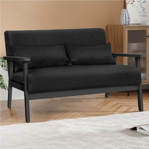 ALFORDSON Armchair 2 Seater Wooden Sofa Fabric Lounge Chair Accent Couch Seat Black