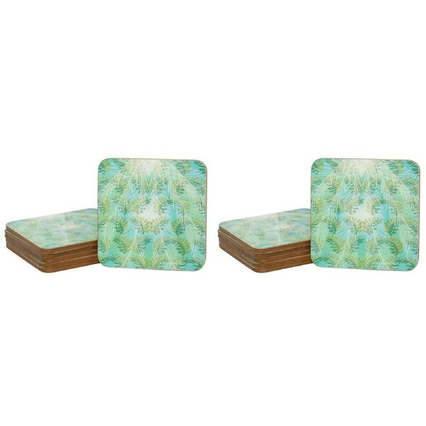 2x 6PK Lantern Studios Botanica 11cm Coaster Set Table Protector Square Lyrebird