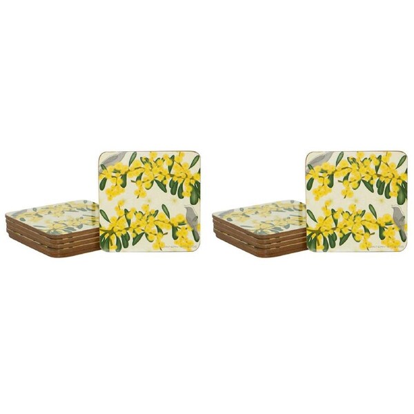 2x 6PK Lantern Studios Botanica 11cm Coaster Set Table Protector Square Wattle