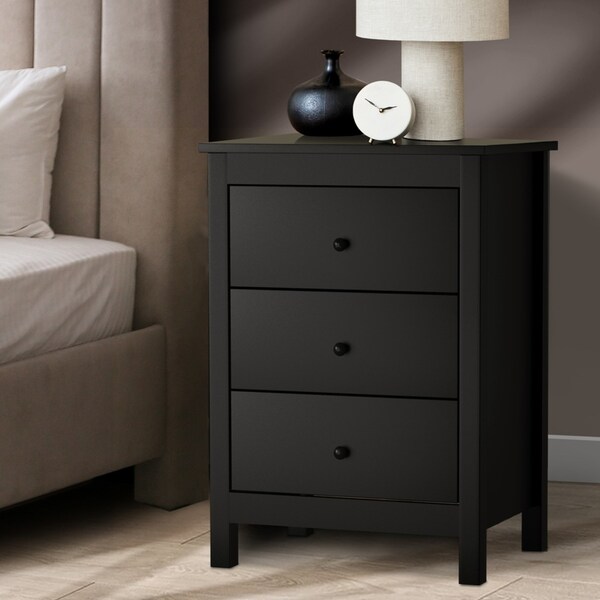 Oikiture Bedside Tables Side Table 3 Drawers Black