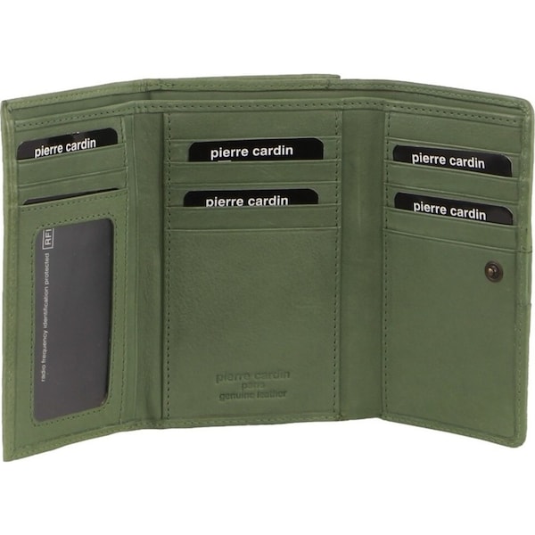 Pierre Cardin Leather Ladies Woven Design Tri-fold Wallet in Leaf Green