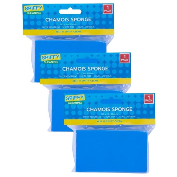 3x Chamois Detailing Sponge Super Absorbent for Home/Kitchen/Car (120 x 70 x 30mm)