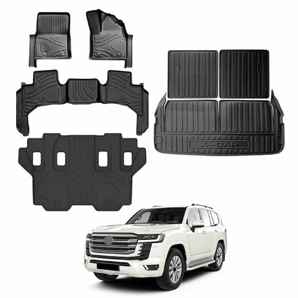 3D Floor Mats Boot Liners Set for Toyota Landcruiser 300 LC300 2021-Onwards All Weather Heavy Duty Cargo Car Trunk Luggage Tray