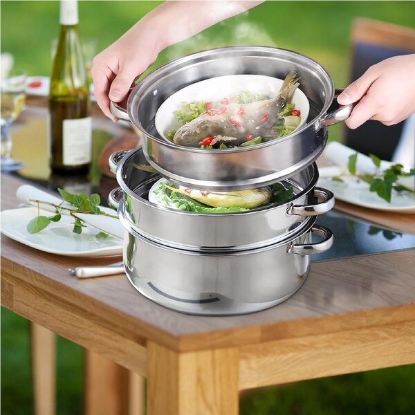Toque Stainless-Steel Steamer Pot Home Kitchen Cookware Tool Hot Pot 3/4 Tier 4 Layer