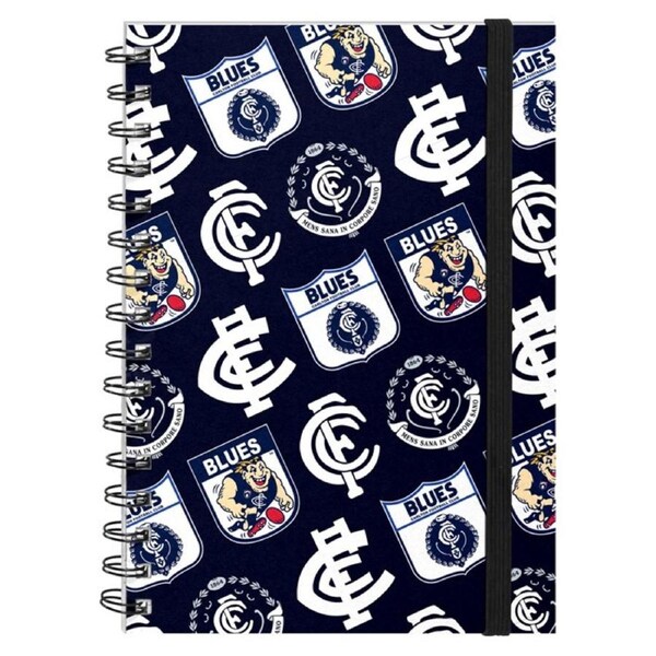 Carlton Blues AFL Hard Cover Through the Years Logo Spiral Bound A5 Notebook