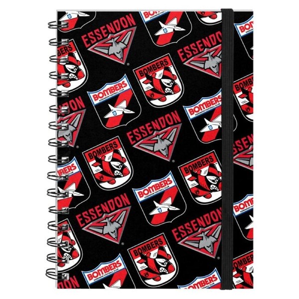 Essendon Bombers AFL Hard Cover Through the Years Logo Spiral Bound A5 Notebook