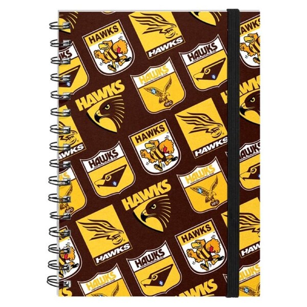 Hawthorn Hawks AFL Hard Cover Through the Years Logo Spiral Bound A5 Notebook