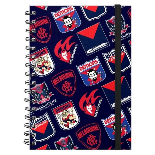 Melbourne Demons AFL Hard Cover Through the Years Logo Spiral Bound A5 Notebook