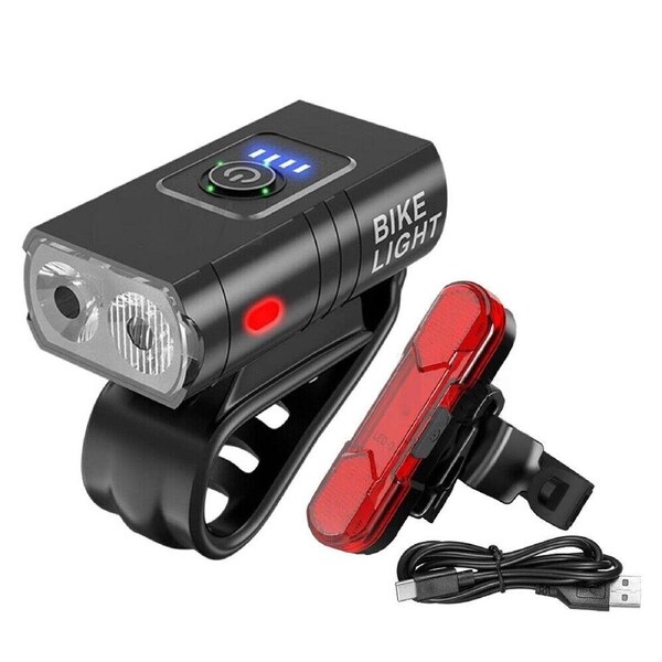 LED Bicycle Bike Lights Rechargeable Front Rear Headlight Tail Light Set