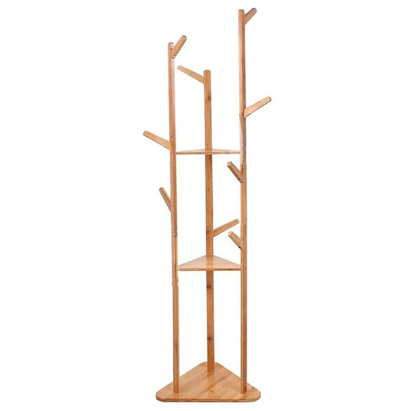 3 Tiers Garment Clothes Coat Rack Stand Wooden Tree Hanger Bag Hat Hook Holder