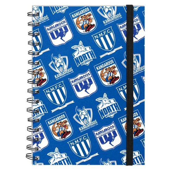North Melbourne Kangaroos AFL Hard Cover Through the Years Logo Spiral Bound A5 Notebook