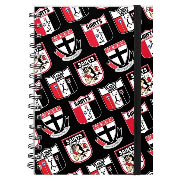 St Kilda Saints AFL Hard Cover Through the Years Logo Spiral Bound A5 Notebook