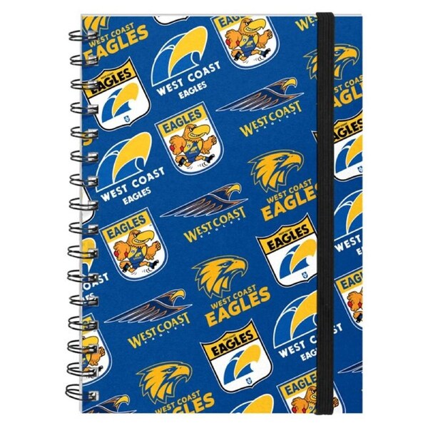 West Coast Eagles AFL Hard Cover Through the Years Logo Spiral Bound A5 Notebook