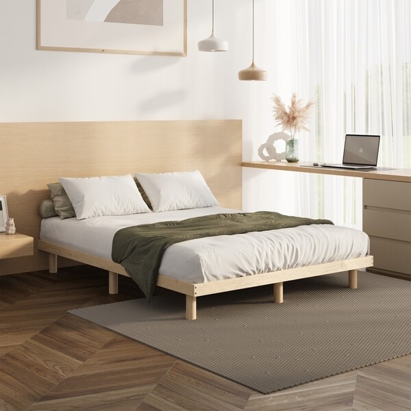 Oikiture Bed Frame Queen Size Wooden Base Bed Platform