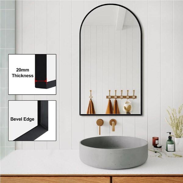 Bathroom Aluminium Black Frame Wall Hung Bevel Edge Mirror Home Decor 50*90 cm