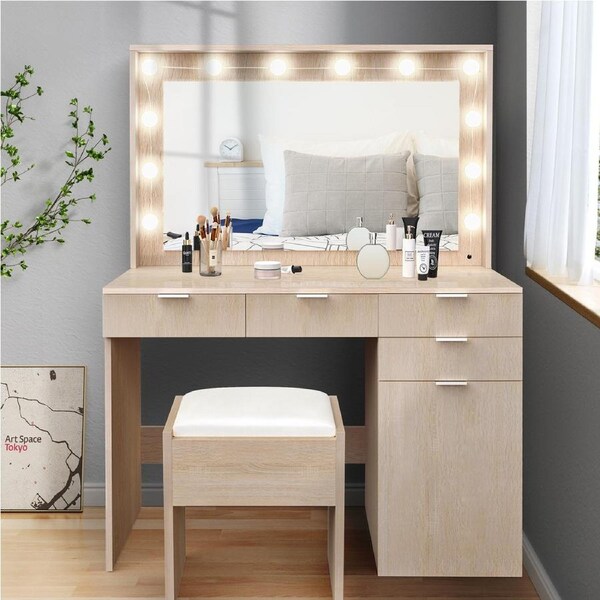 Alfordson Dressing Table Stool Set LED Bulbs