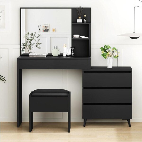 Alfordson Dressing Table Stool Set Side Cabinet