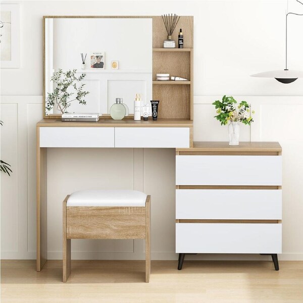 Alfordson Dressing Table Stool Set Side Cabinet