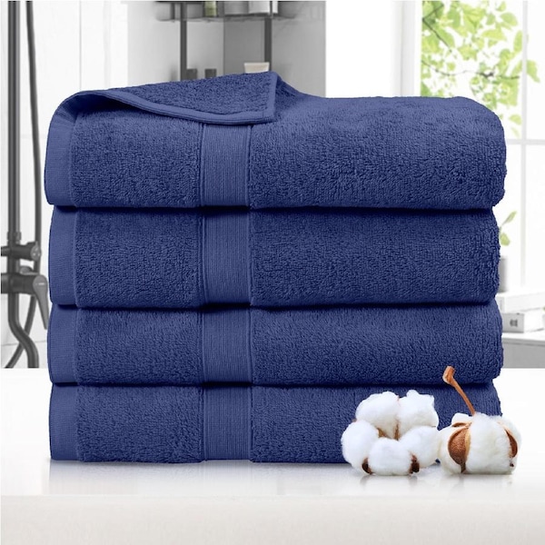 LINENOVA 4 Pcs Bath Towels 100% Cotton Bathroom Soft Towel Set 550 GSM 8 Colours Navy