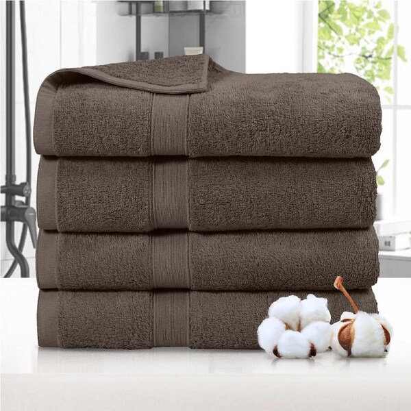 LINENOVA 4 Pcs Bath Towels 100% Pure Cotton Bathroom Soft Towel Set 550 GSM 8 Colours Chocolate Brown
