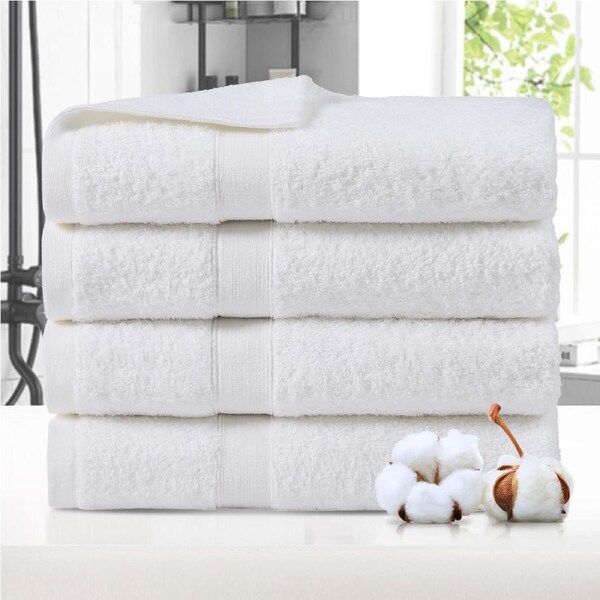 LINENOVA 4 Pcs Bath Towels 100% Pure Cotton Bathroom Soft Towel Set 550 GSM 8 Colours White