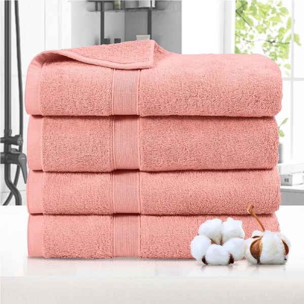 LINENOVA 4 Pcs Bath Towels 100% Cotton Bathroom Soft Towel Set 550 GSM 8 Colours Coral