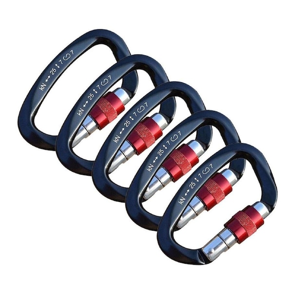5x 25KN Screw Locking Carabiner Rock Climbing