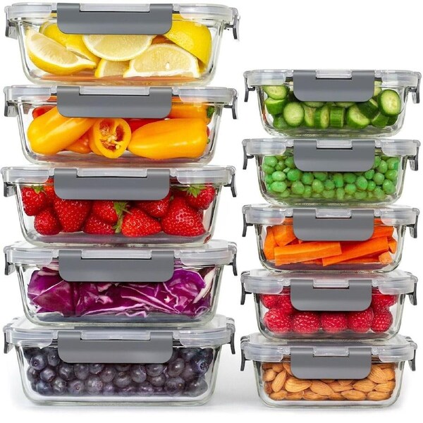 10 Pack Glass Food Storage Containers with Lids Airtight