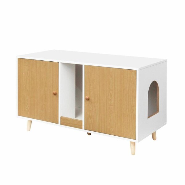 3 In 1 Cat Litter Box Enclosure Hidden Pet Bed House Side Console Table Hallway Indoor Cabinet Modern