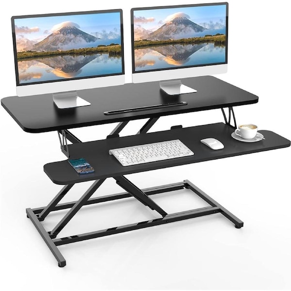 36/90cm Wide Height Adjustable Standing Desk Converter (Black)