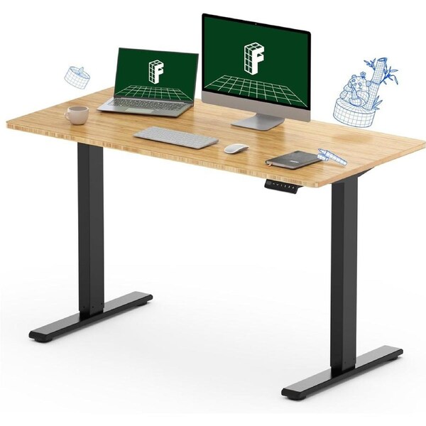 Electric Standing Desk 120x60cm Bamboo Whole-Piece Memory (Black Frame+Bamboo Top)