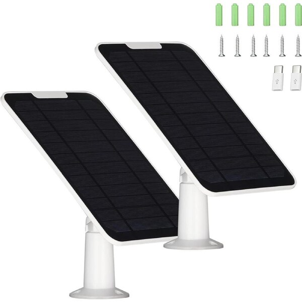 5V 5W Solar Panel Upgrade for Eufycam 2C/2C Pro/2/2 Pro/E20/E40/E, 2 Pack, White