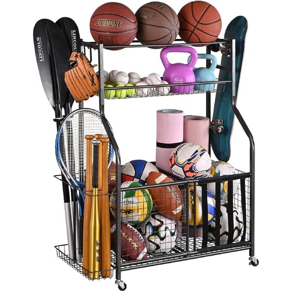 Garage Storage System with Baskets, Hooks, and Sports Gear Organizer