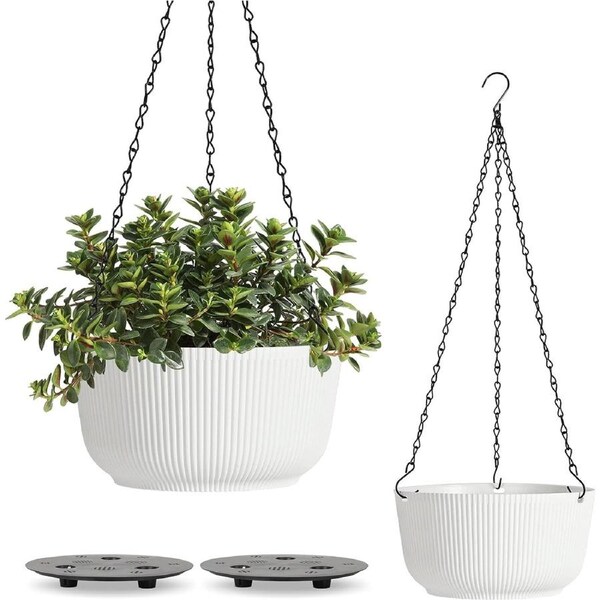 Hanging Planter Self Watering, 2 Pack White Indoor Outdoor Hanging Plant Basket