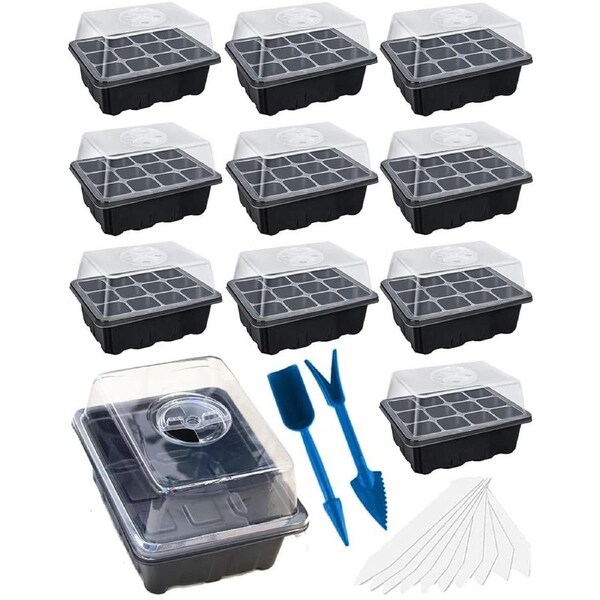 120 Cell Seedling Starter Tray Kit with Humidity Dome and Base for Greenhouse Gardens