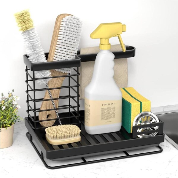 Stainless Steel Sink Caddy with Soap Dispenser and Sponge Holder