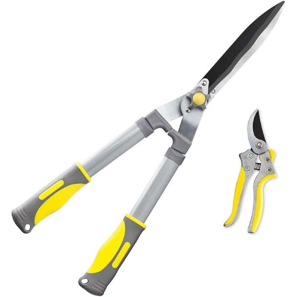 2Pcs Garden Shears - 23.6'' Heavy Duty Hedge Shears & 8.3'' Hand Pruner, Sharp Blades