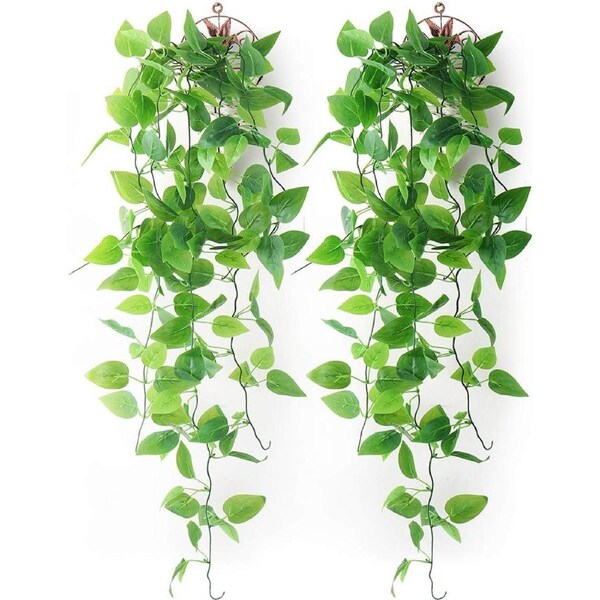 2-Pack Artificial Hanging Plants Indoor with Baskets - 3.28ft Fake Ivy Vines in Pots for Home Decor