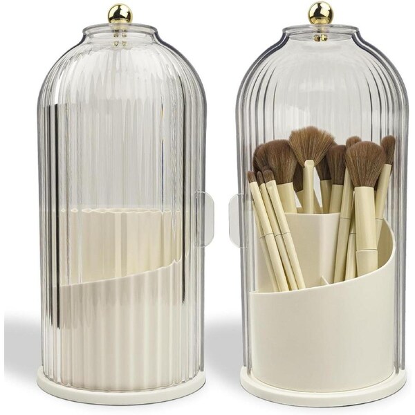 Makeup Brush Holder Organizer with Clear Lid and 360 Rotating Opening for Vanity