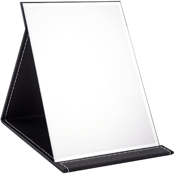25x18 cm Foldable Makeup Mirror - Super HD Portable Adjustable Black Vanity Mirror with Stand for Travel