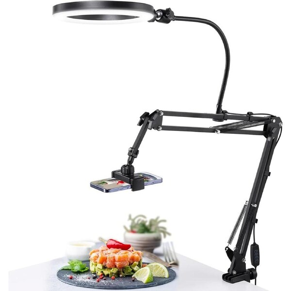 Adjustable Phone Stand with Ring Light for Recording and Live Streaming