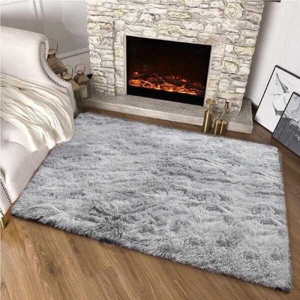 Fluffy Shaggy Area Rug for Bedroom or Living Room - Grey/White, 120x170cm