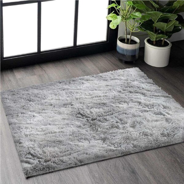 Soft Fluffy Rugs for Bedroom and Living Room - Grey/White (60x110cm)