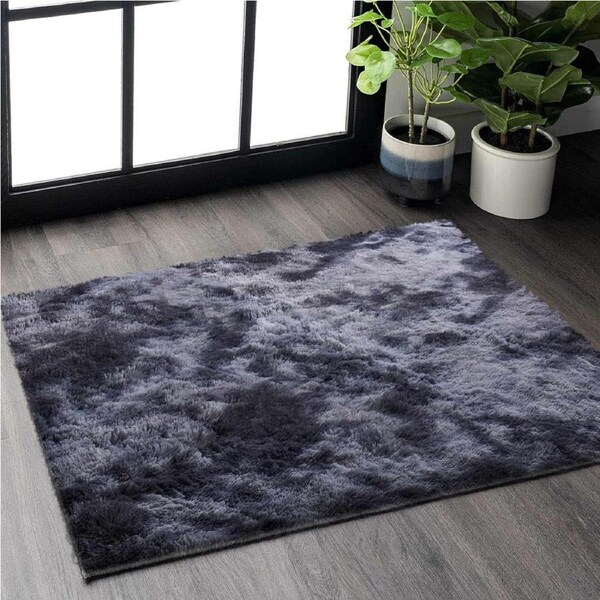 Fluffy Shaggy Area Rug for Bedroom and Living Room - Soft and Anti-Slip (80x150cm, Black Grey)