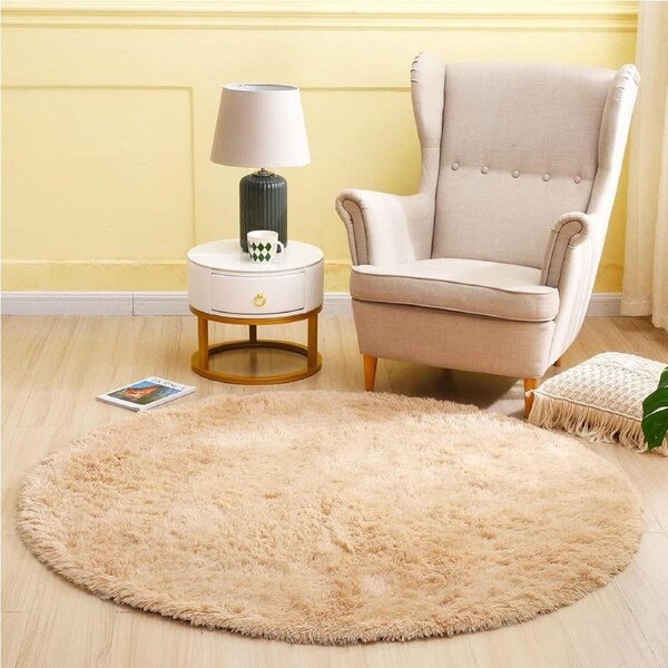 Soft Shaggy Round Rugs for Bedrooms and Living Room - Khaki (80cm)