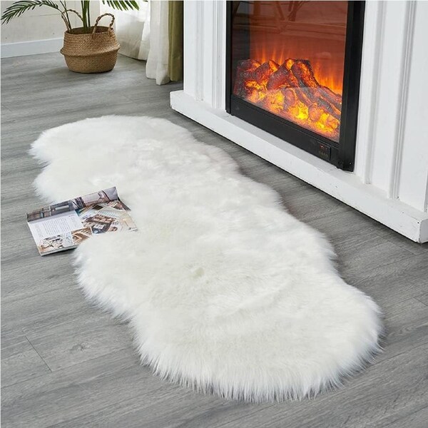 Soft Faux Sheepskin Fur Rug Fluffy Area, Luxury Carpets Chair Cover Seat 2 x 5 Ft Sheepskin White