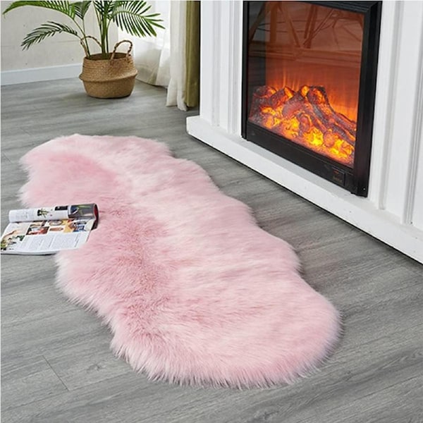 Soft Faux Sheepskin Fur Rug Fluffy Area Rug Floor Mat Luxury Carpets- 2x5 Feet Pink