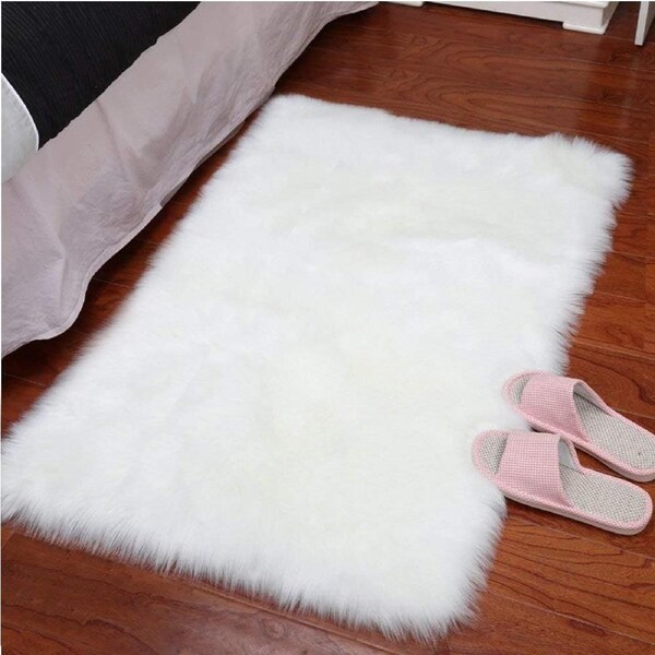 Soft Faux Sheepskin Fur Rug Fluffy Area Rug Floor Mat Shaggy Rug 2x5 Feet White