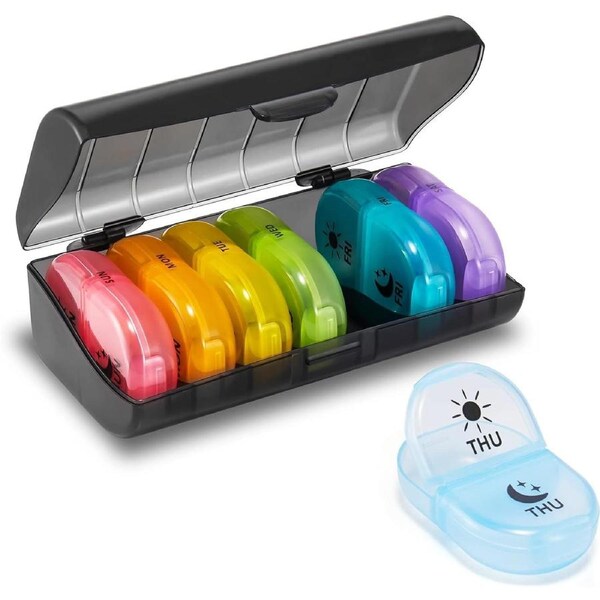 Weekly Pill Organizer 2x a Day for AM PM, Large Box for Travel, Med Organizer